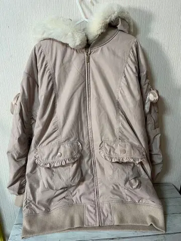 퍼 후드 베이지 다운 자켓