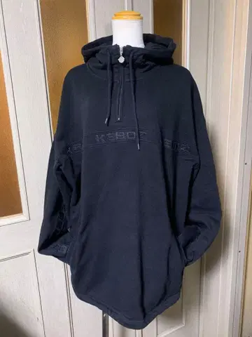 KEBOZ 케보즈 하프 지퍼 후드티 블랙 M 사이즈