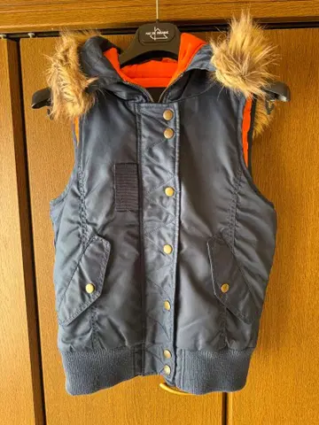 네이비 후드 부착 다운 베스트 S