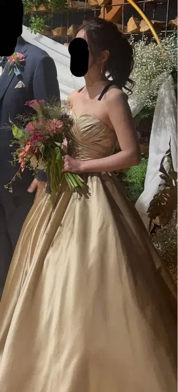 COCOMELODY 새틴 컬러 드레스 샴페인 골드 베이지 새상품급