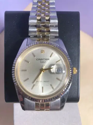 작동품 CRATER Q&Q 아날로그 손목시계 실버/골드 데이트