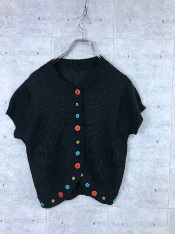 헤이세이 레트로 키치 구제 의류 컬러풀 멀티 버튼 반팔 니트 가디건