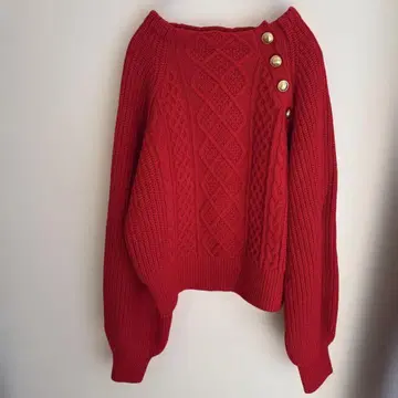 ViS 레드 메탈 버튼 케이블 니트