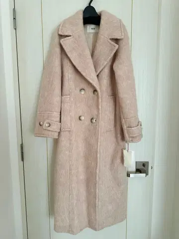 택 포함 새상품 FURFUR 핑크 베이지 롱 울 블렌드 코트