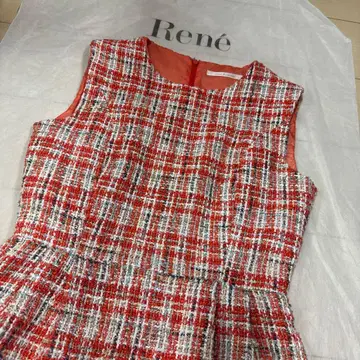 프리마셰레 트위드 슬리브리스 무릎 기장 원피스 오렌지