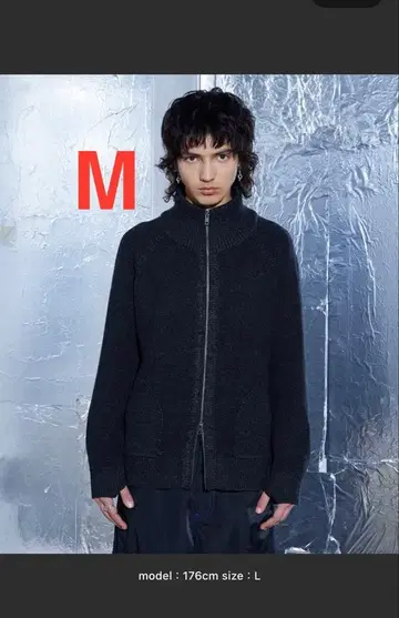 a2o 하이넥 지퍼 니트 다크 그레이 M