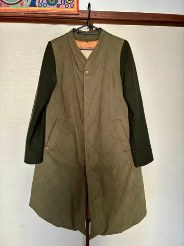 팔라스 팰리스 올리브 그린 퀼팅 코트 카키 가죽