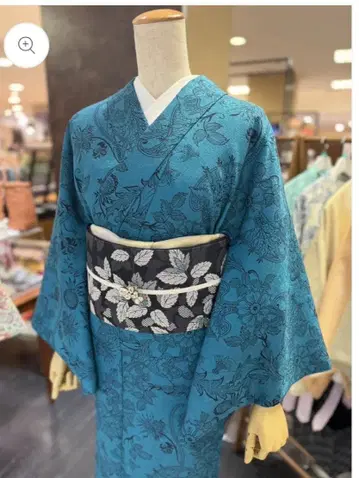 도리코 기모노 터콰이즈 블루 사라사 코몬 기모노