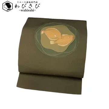 나고야 오비 카레이  크레이프 원단 노랑 해송 브라운 O-5195