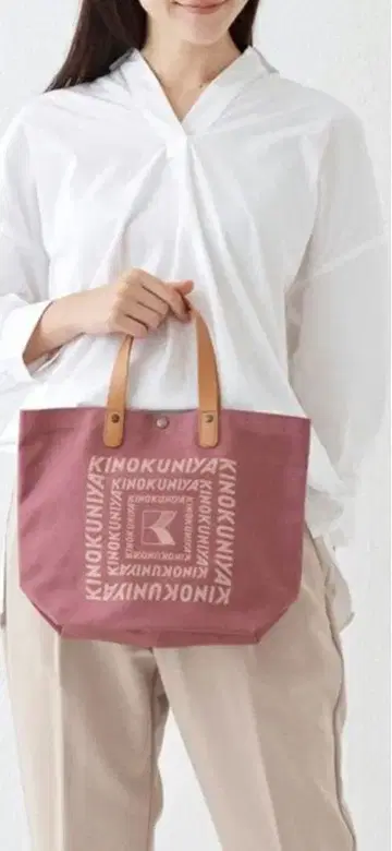 KINOKUNIYA 기노쿠니야 가죽 핸들 코튼 백