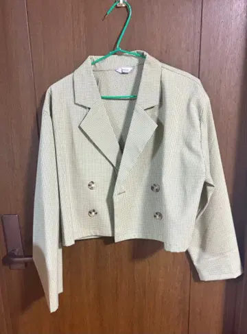 그린 계열 체크 무늬 더블 브레스트 자켓 M