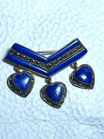 빈티지 라피스라줄리 silver925 하트 브로치
