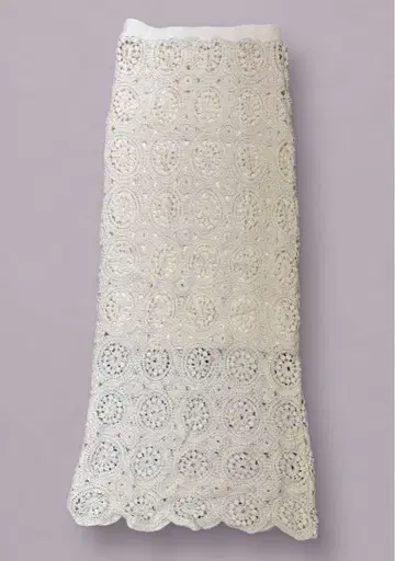 컷워크 플라워 레이스 자수 타이트 스커트 베이지