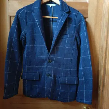 다크 블루 체크 무늬 플리스 자켓