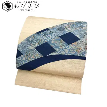 나고야 오비  절편 문양 염색 꽃 무늬 미색 O-5143