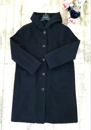 후드 부착 네이비 롱 코트 울 코트