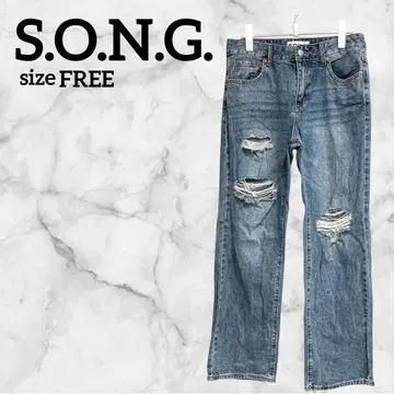 S.O.N.G. [ FREE ] 데님 데미지 가공 블루 해외 구제 의류