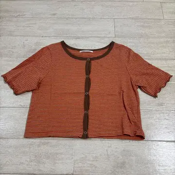 스트라이프 반팔 크롭 상의