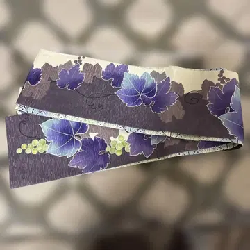 보라색 잎과 포도 반폭 오비 wakka 와카 순수 실크