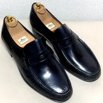 LUCIAN BARERI 하프 안장 로퍼 블랙 25.5 가죽 신발