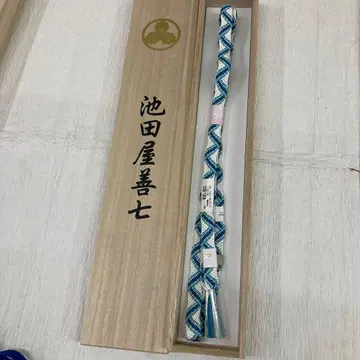 수작업 이케다야 허리띠 파랑 화이트 체크 무늬 순수 실크 새상품