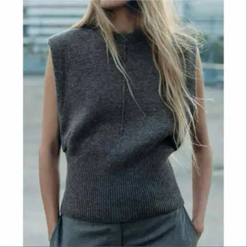 ZARA 이번 시즌 리브 울 니트 베스트 S 그레이