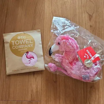 [ 미개봉 새상품 ] 플라밍고 봉제 인형과 타월 손수건 세트