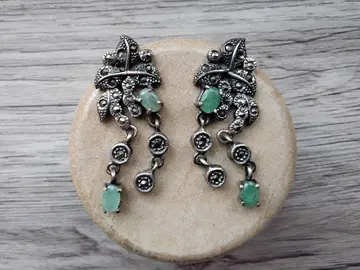 엘레강트 실버톤 귀찌 그린 컬러 스톤