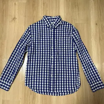 YEVS 파랑과 하양의 깅엄 체크 긴팔 셔츠