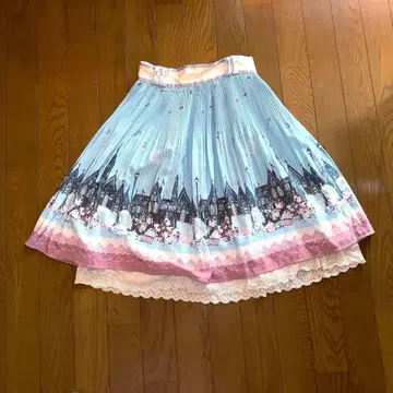 axesfemme 도시 풍경 패턴 무릎 기장 플레어 스커트 마카롱 리본