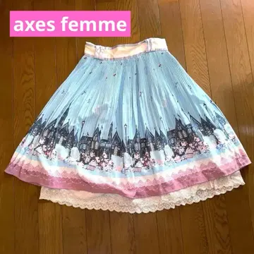 axesfemme 도시 풍경 패턴 무릎 기장 플레어 스커트 마카롱 리본