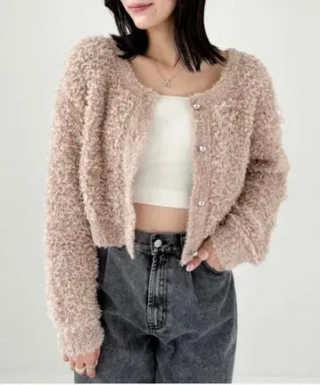 Heather 헤더 라메 니트 가디건 핑크