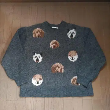 niko and - 강아지 패턴 크루넥 스웨터 그레이