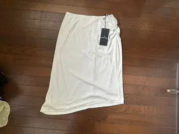 화이트 롱 스커트 사이드 개더 사이즈 38