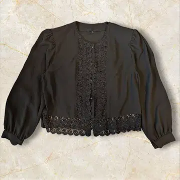 블랙 레이스 장식 긴팔 블라우스