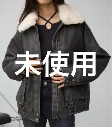 미사용 AZUL 빈티지 인조 가죽 싱글 블루종 블랙