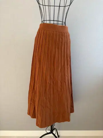 브라운 니트 플리츠 스커트 롱 기장