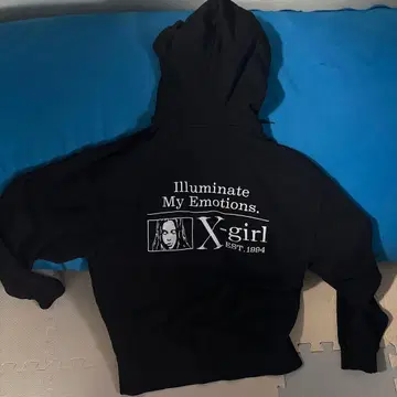 X-girl 후드 부착 블랙 후드티