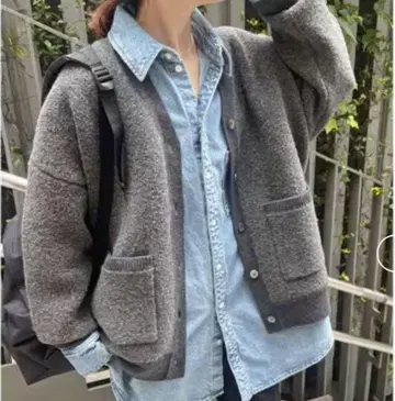 스픽 앤 스팬 23AW 부클레 더블 페이스 가디건 그레이