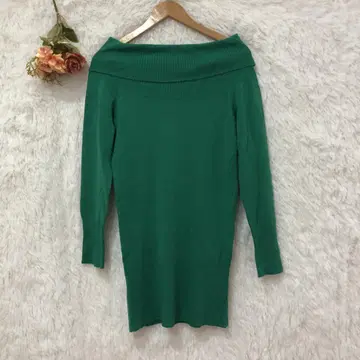 허니 드롭 오프숄더 니트 튜닉 상의 [ M ] 긴팔 그린