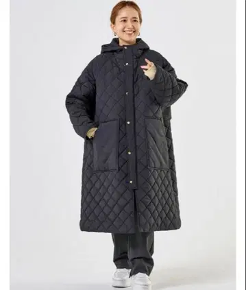 yori 퀼팅 후드 부착 롱 코트