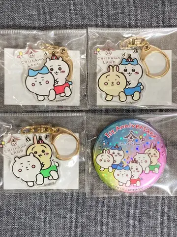 [ 4개 세트 ] 치이카와 랜드 아크릴 키링 삐뽀뽀 3개 캔뱃지 1개