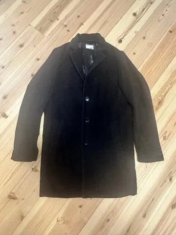 블랙 L 사이즈 체스터 코트 울 코트 [ PLUS ONE ]