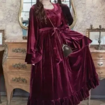 시마무라 클라로리 쿠루미 마담 녹턴 벨로아 룸 원피스 빨간색 L