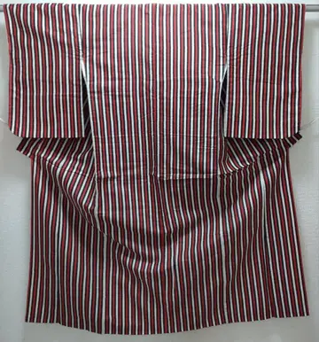 앤티크 순수 실크 줄무늬 직조 명선 기모노 (856)