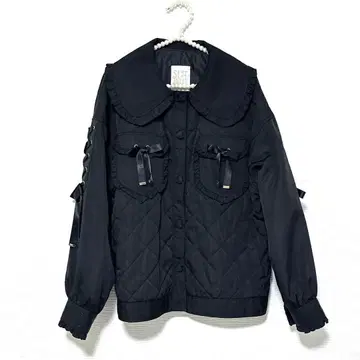 [ Secret Honey ] 하트 버튼 퀼팅 블루종 ( 블랙 )