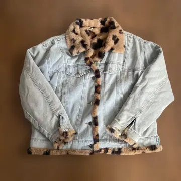 데님 레오파드 무늬 리버서블 자켓