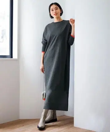 앙피로 마이뷰티 니트 원피스 차콜 앞뒤 2WAY