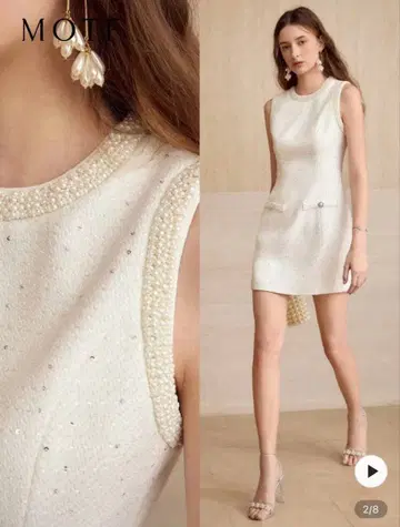 MOTF PREMIUM 모조 진주 트리밍 슬리브리스 드레스