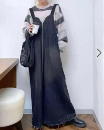 블랙 데님 롱 오버롤 니코앤드